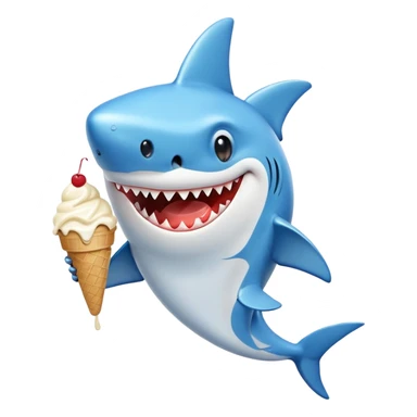 happy shark eating ice cream sticker