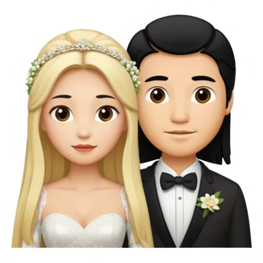 Wedding couple blonde bride long hair and black hair Chinese groom sticker