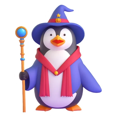 penguin wizard with staff and magical robe sticker