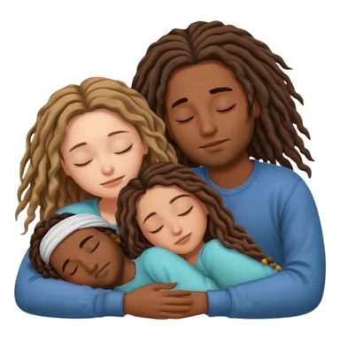 couple sleeping the male is brown skin with dreads and the female is hispanic with fair skin with long wavy brunette hair sticker