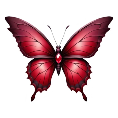A breathtaking Gothic butterfly with wings adorned in a mesmerizing gradient of ruby, scarlet, burgundy, Venetian, and rustic red takes flight in the foreground. Behind it, dark and weathered crosses stand shrouded in crimson mist, creating a haunting yet beautiful contrast. sticker