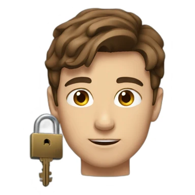 Classy young man brown-haired, struggling to fit a key into a lock. sticker