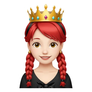 A red pigtail hair girl with a crown smiling gently and black bow on her hair sticker