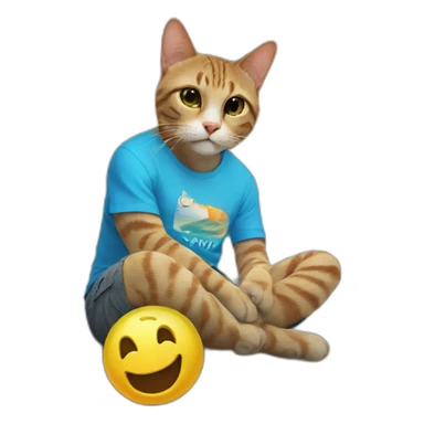 lazy cat with t-shirt on the beach sticker