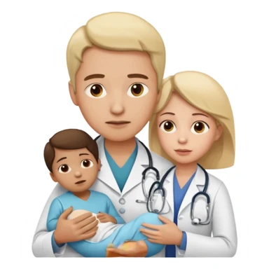 American doctor explaining to mother with sick child. for Family Medicine emoji sticker
