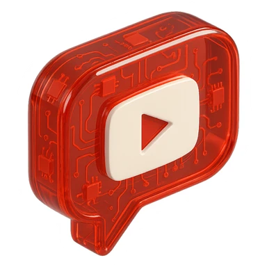 red speech bubble with inside a big red YouTube white play button, very glossy circuit style sticker