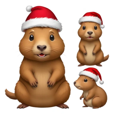 Capybara con gorrito de navidad con un montón de poses para paquete de sticker de WhatsApp que hablen peor ejemplo hola o algo asi sticker