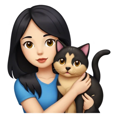 Medium skin color Woman with long black hair with a tricolor cat and a Labrador  sticker
