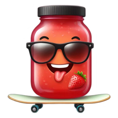 jar of strawberry jelly wearing sunglasses standing on a skateboard sticker