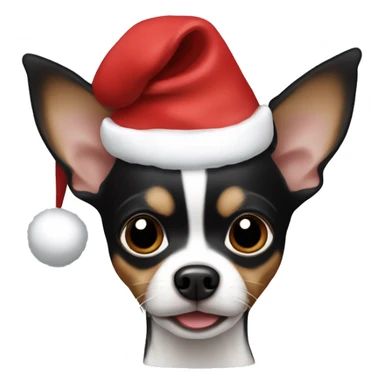 Black chihuahua with brown and white fur wearing a Santa hat sticker