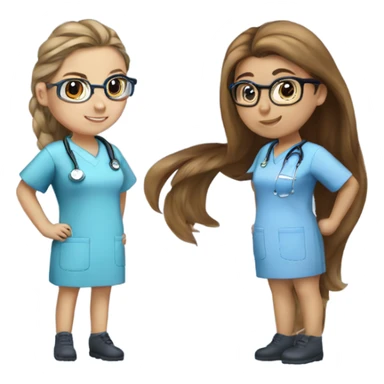 Best friend nurses in blue scrubs one girl has glasses with long hair in a pony tail and the other has long brown hair sticker