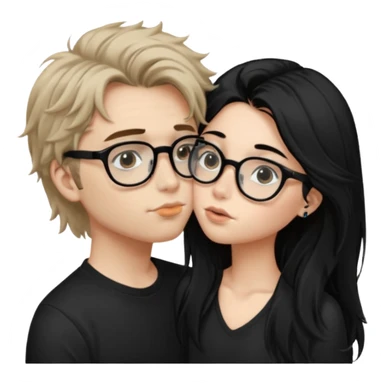 Un garçon avec les cheveux brin très clair ébouriffés, qui embrasse une fille avec les cheveux noir long et lisse , qui a des traits d’eye-liner et des lunettes noir avec un piercing au nez sticker