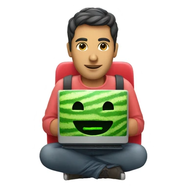 Developer man with computer with watermelon logo sticker