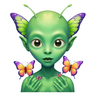 an alien with butterflies on hand sticker