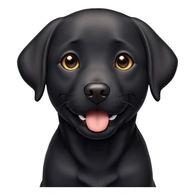 Cinematic Black Labrador Emoji, Warm and inviting, Playful and friendly design, rim lighting effect, rich black and deep gray tones, Simplified yet expressive features, highly detailed, glowing with a soft, cool glow, high shine, loyal and loving, stylized with a touch of charm, approachable and heartwarming, blending realism with warmth, soft glowing outline, clean and immaculate design, happy and energetic pose, capturing the essence of a Black Labrador's playful nature in an easily recognizable and captivating form, so lively it feels like it could wag its tail right off the screen! sticker