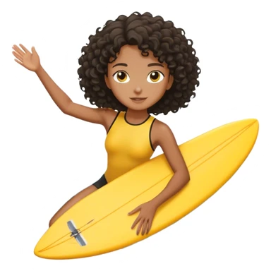 A black surfer girl with short curly hair with yellow surfboard sticker