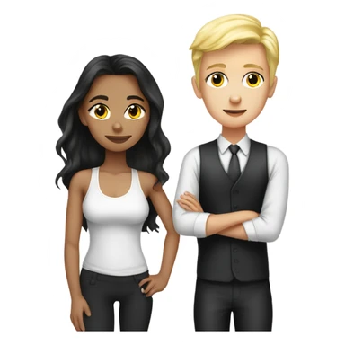Brunette boy in suit kissing blonde girl in gym leggings and tank top sticker