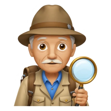 Explorer old Man with backpack and magnifying glass sticker