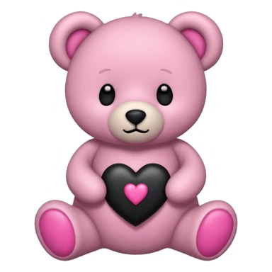 Teddy bear with a pink tummy holding a black heart sticker