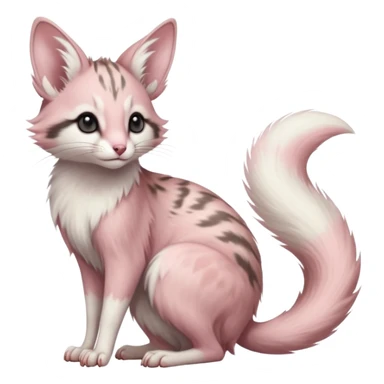 Pastel Pink, white-pointed, soft realistic romantic vintage antique divine beautiful elegant pretty precious cute young youthful  Fakémon-Pokémon-opossum-feline-mouse-serval-caracal-chinchilla-Minccino-Cinccino-Meowstic-rodent-hybrid-creature with a big fluffy bushy tail (full body) sticker