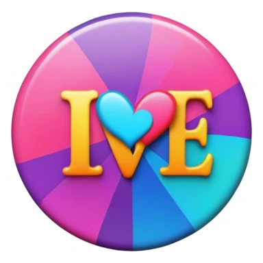 A round psychedelic colored button that says love sticker