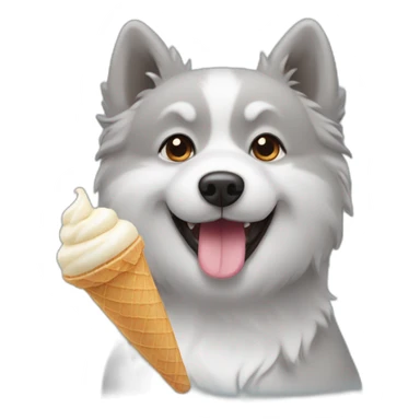 Gray Spitz dog eating ice cream sticker