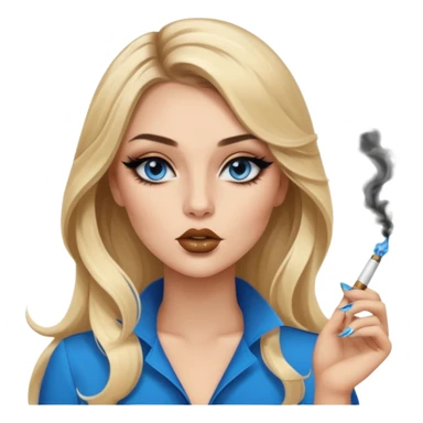 blonde balayage gorgeous girl blue eyes long hair with latina makeup smoking a cigarette and blowing smoke baddie winged eyeliner Long nails sticker