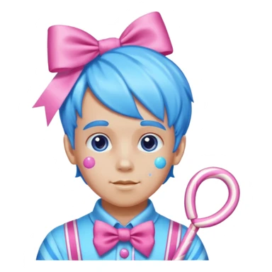 candy boy from candyland blue pink mixed candy hair with ribbon and  sticker
