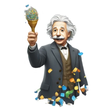 happy albert einstein shooting colorful confetti popper sticker