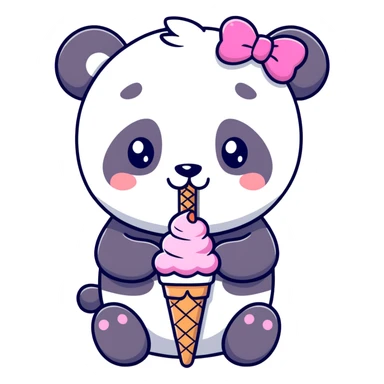 Panda eating ice cream with a pink bow sticker