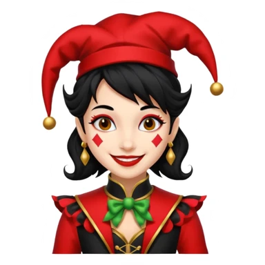 Jester girl, black and red suit, black hair sticker