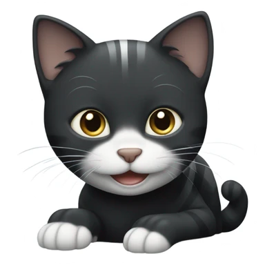 Black Cat with white paws and grey stripes that is smiling sticker