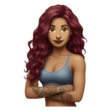 Beautiful tattooed  burgundy long haired woman doing Pilates sticker