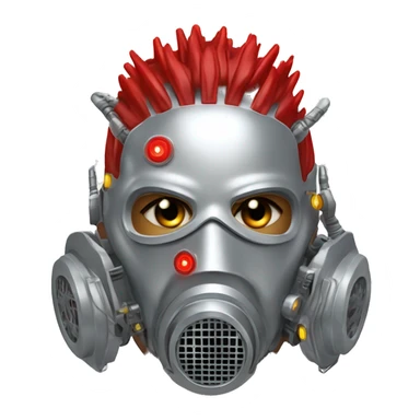 Silver Mohawk female cyborg head with red respirator mask and circuits sticker