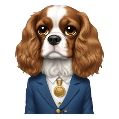 King Charles spaniel with long ears wearing a blue suit with gold buttons  sticker