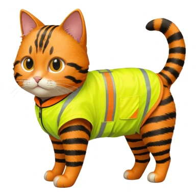 tabby cat standing in orange hi-vis clothing facing right sticker