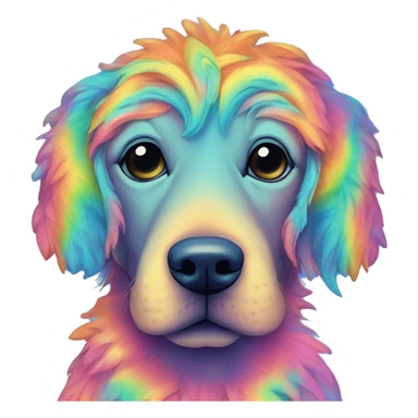 Multicolored rainbow retro groovy tie dye hippie trippy floral patterns on a metallic holographic iridescent blue dog face head unicorn sticker