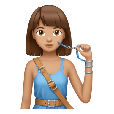 create an emoji of a woman with brown hair and a fringe with her right arm in a brace/sling  sticker