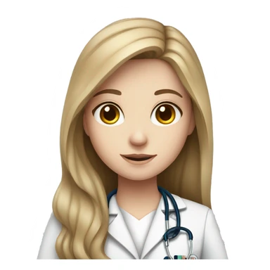 young pale white girl with long brown hair working as a doctor sticker