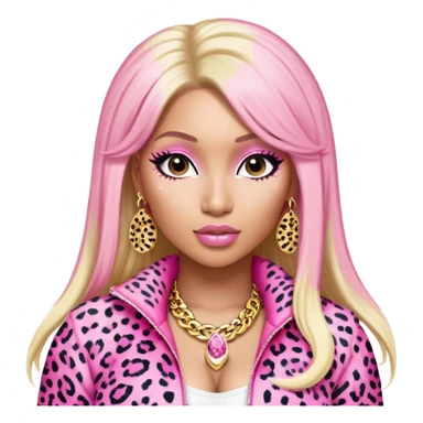 nicki minaj in super bass's music video with pink and white leopard print outfit, hair left side blonde and hair right side pink, with bangsa and no earrings) sticker