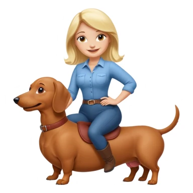 A blonde curvy woman riding on top of a dachshund sticker
