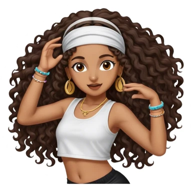 Dancing brown girl with long darn brown curly hair with headband hip hop sticker