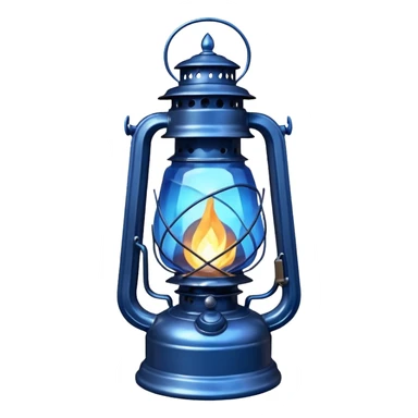 Silvery metallic shiny alloy magical will-o-wispy dark ominous floating glowing diamond-shaped old antique lantern lamp with a blue flame inside it  sticker