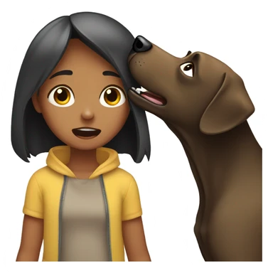 Create an emoji of a girl getting scared by a labrador getting too close to her face sticker