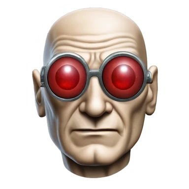 Jean luc picard from Star Trek assimilated by the Borg, with metal covering his eye with a red glass lens sticker