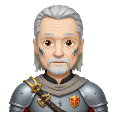 elderly tattooed knight, tattooed shoulder, long hair sticker