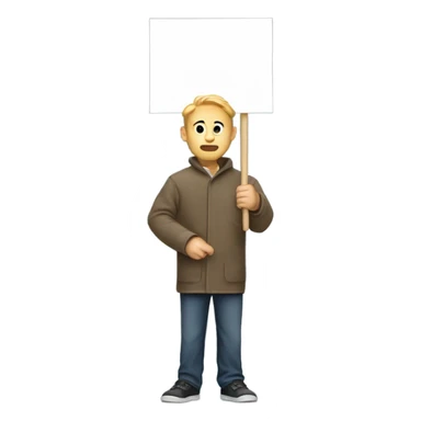 white man holding placard on stick sticker