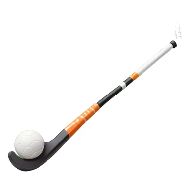 A field hockey stick and ball positioned on a vibrant green grass field, with the goalposts and clear field markings in the background. The scene highlights the lush, well-maintained turf, emphasizing the speed and precision of the sport in an energizing outdoor setting. sticker