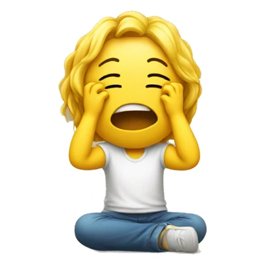 Yellow crying emoji with hands in the air and on its knees sticker