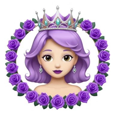 Purple rose flower, silver circle plaque with silver tiara sticker